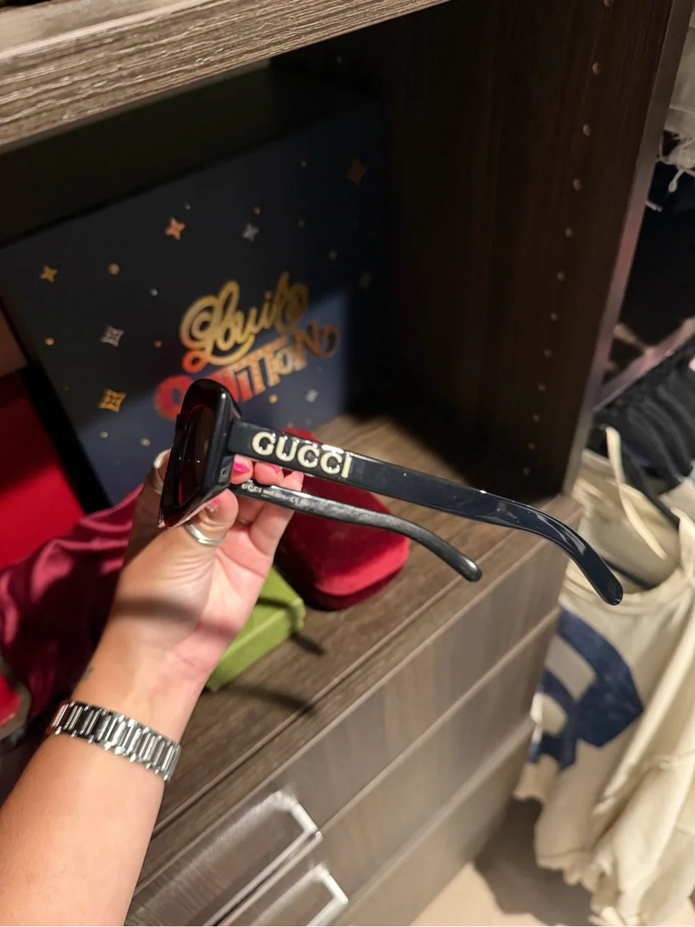 Gucci Black Rounded Rectangular Sunglasses with Logo Temples
